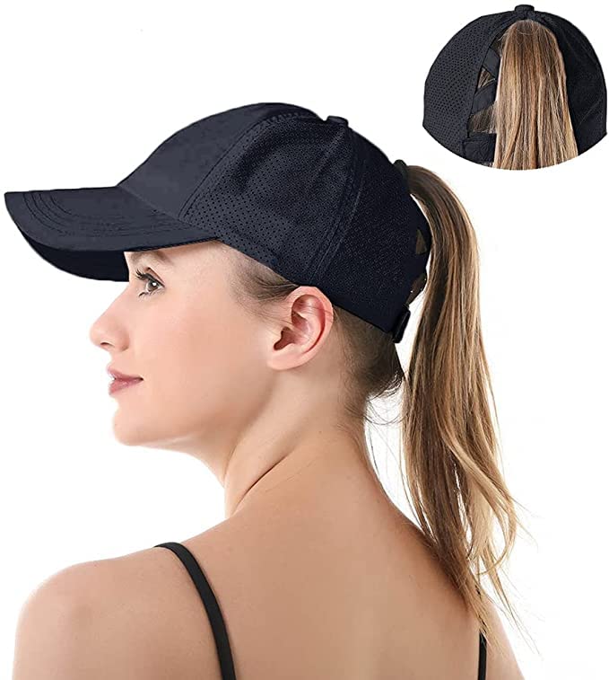 Womens Ponytail Hat Baseball Cap, Adjustable Criss Cross Baseball Cap High Bun Unisex Quick Drying Trucker Hats