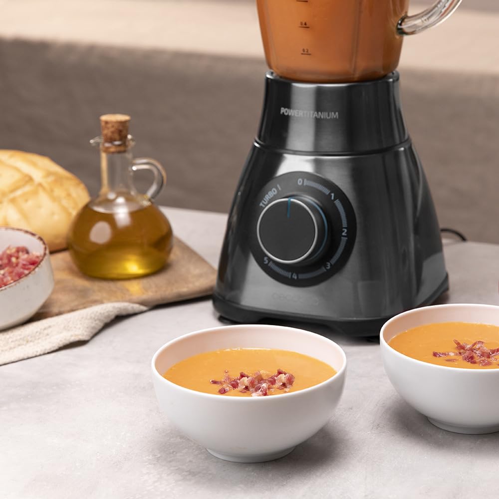 Cecotec Standmixer Power Black Titanium 1800MAX Blend It, 1800 W maximale Leistung, 5 Geschwindigkeiten, 6 Klingen aus Edelstahl, Ice-Crush-Funktion, Turbo- und Smoothie-Funktion, AutoClean-Funktion