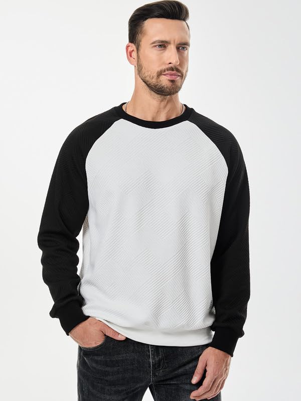 Men’s Crew Neck Colorblock Sweatshirt – Casual Raglan Pullover