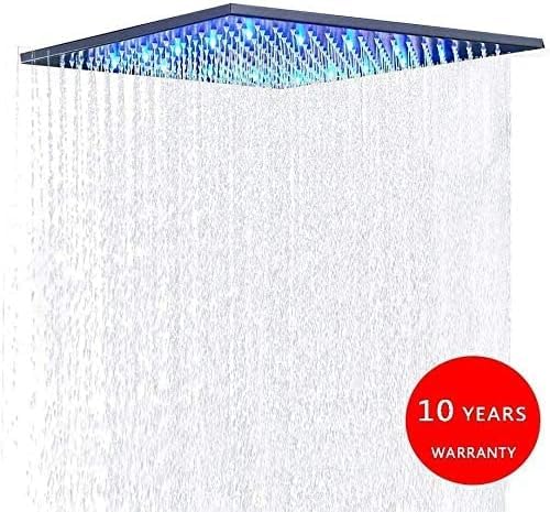 JUNSOTTOR 30 * 30cm Luxus LED Regendusche Einbau-Duschkopf Deckenbrause Quadrat Überkopfbrause Farbewelchseln nach Temperatur aus Messing Schwarz