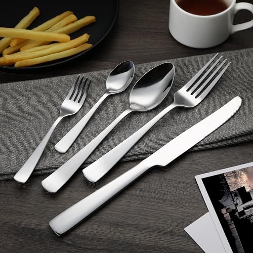 Essbesteck-Set mit Eckiger Rand, Edelstahl, 20 Stück Set, für 4 Personen, Silberfarben
