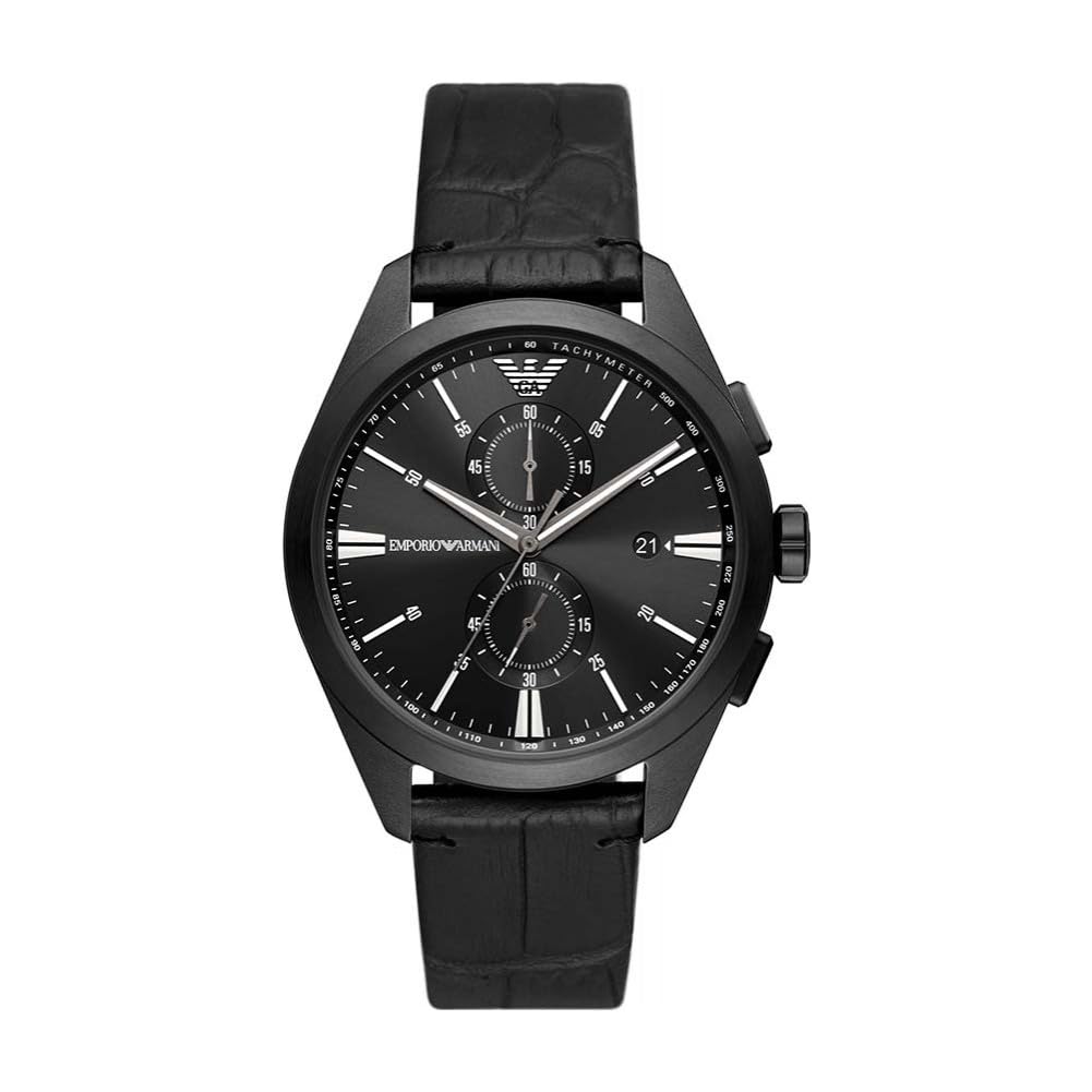 Emporio Armani Uhr für Männer, 2 Unterzifferblätter Chronographenwerk und 43mm Gehäusegröße mit Edelstahl-, Leder- oder Silikonarmband