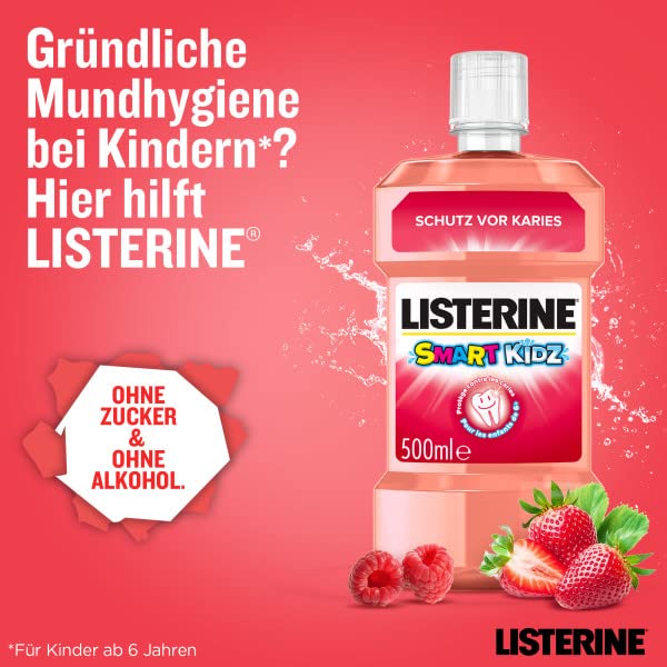 LISTERINE Smart Kidz Mild Berry (500 ml), antibakterielle Kinder Mundspülung ohne Alkohol & ohne Zucker, Mundwasser schützt vor Karies, geeignet für Kinder ab 6 Jahren