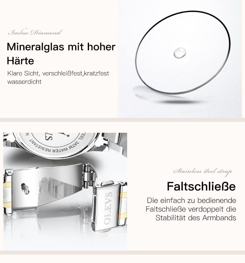 OLEVS Damenuhren Gold Silber Leicht zu Lesen Armbanduhren für Damen mit Kleines Gesicht Tag Datum Edelstahlband wasserdichte