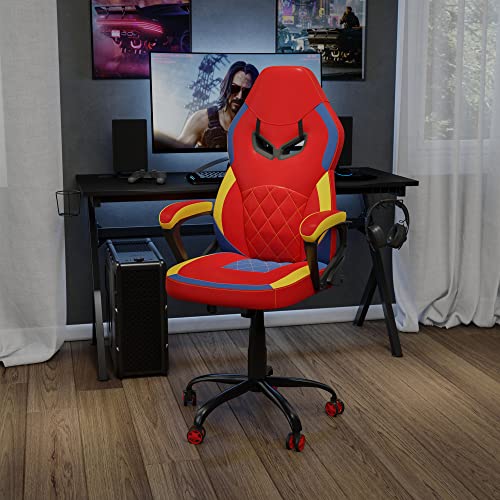 Flash Furniture X30 Gaming-Stuhl, ergonomischer Bürostuhl für PC- und Gaming-Setups, verstellbarer Rennsport-Stuhl mit vollständig verstellbarer Rückenunterstützung, schwarz mit weißer Verzierung