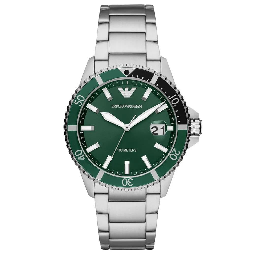 Emporio Armani Uhr für Herren, Quarzwerk und 42mm Gehäusegröße mit Edelstahl-, Leder- oder Silikonarmband