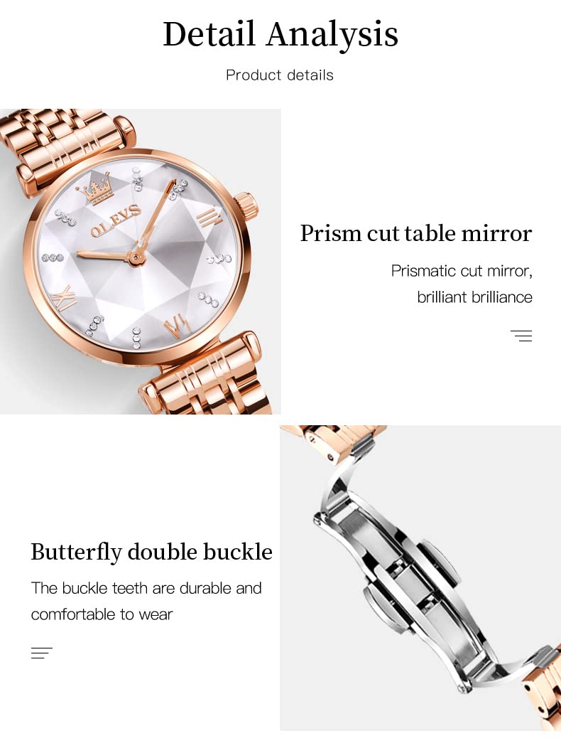 OLEVS Damenuhren Roségold Diamant Kleines Gesicht Edelstahlarmband Analoge Quarz Armbanduhren mit Kalender Leuchtend Wasserdicht Armreif Geschenke Set