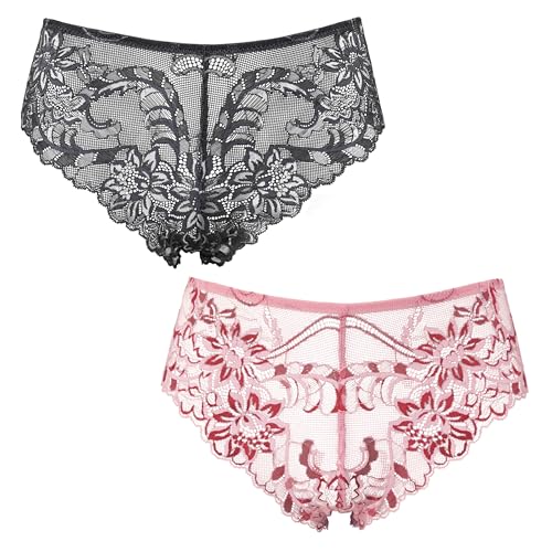 Curve Muse Women's Thong Hipster Underwear Sexy Comfortable - Pack of 2