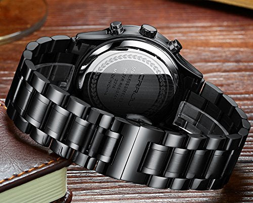 CRRJU Herren Uhr Business Edelstahl wasserdichte Chronographen mit Kalender Armbanduhr Edelstahlband Stoppuhr Analog Quarzuhr