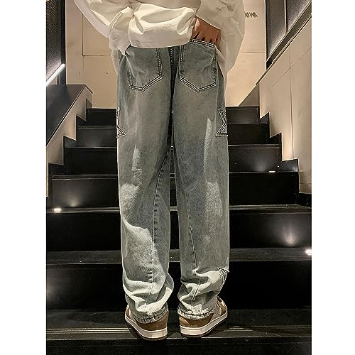 Y2K Vintage Effect Baggy Jeans for Men with Cross Print