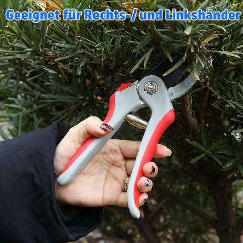 Jütze® Gartenschere für Sträucher und Blumen mit Rutschfester Griff & Edelstahl-Klinge, Leicht & Ergonomisch Rosenschere, Sicher mit Klingensperre, Beidhändig bedienbar, Länge 19cm