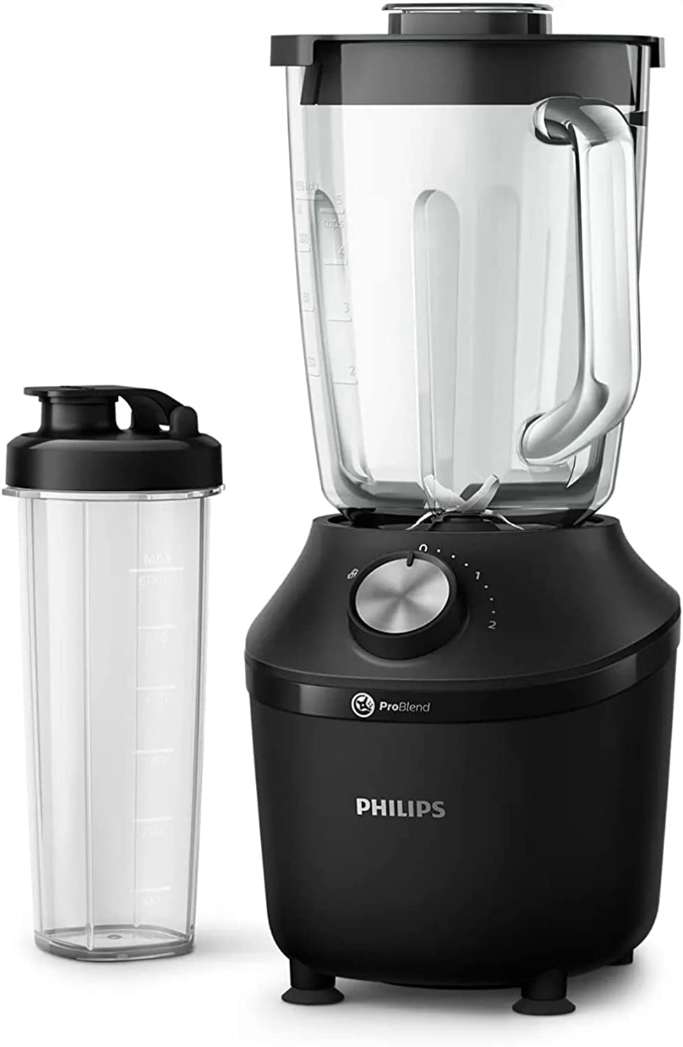 Philips Standmixer (450 Watt, ProBlend-Technologie, 1,9 Liter Kunststoffbehälter, inkl. Trinkflasche) schwarz