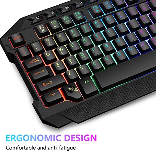 BAKTH Gaming Keyboard and Mouse Set, LED Backlight QWERTZ DE Layout, Rainbow Colors Illuminated USB Waterproof Keyboard and Mouse with 3600 DPI for Pro PC Gamer