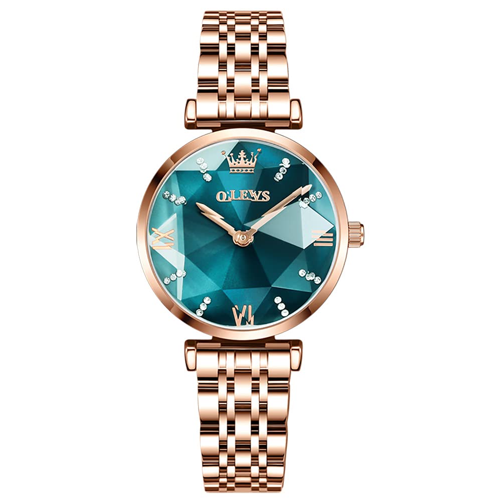 OLEVS Damenuhren Roségold Diamant Kleines Gesicht Edelstahlarmband Analoge Quarz Armbanduhren mit Kalender Leuchtend Wasserdicht Armreif Geschenke Set