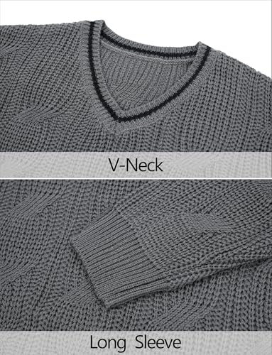 AIEOE Men’s V-Neck Cable Knit Sweater – Long Sleeve Casual Pullover