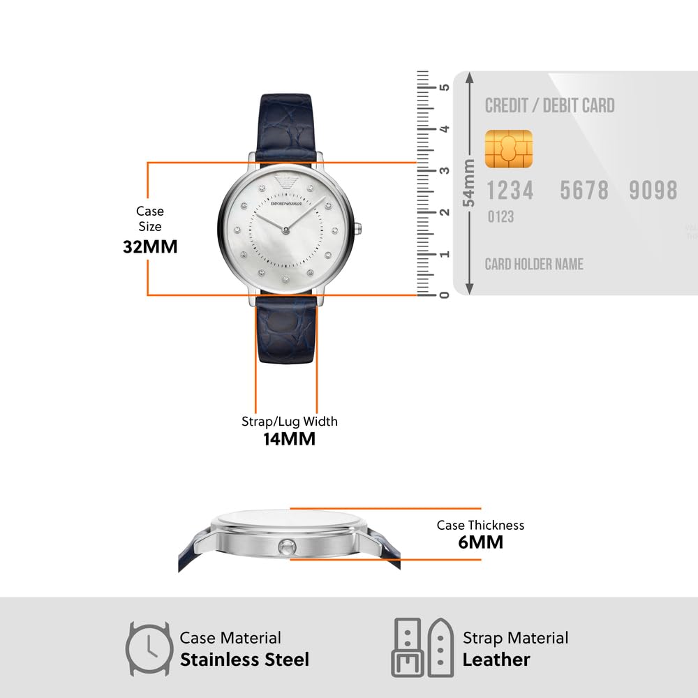 Emporio Armani ladies' two-hand stainless steel watch, 32 mm case size