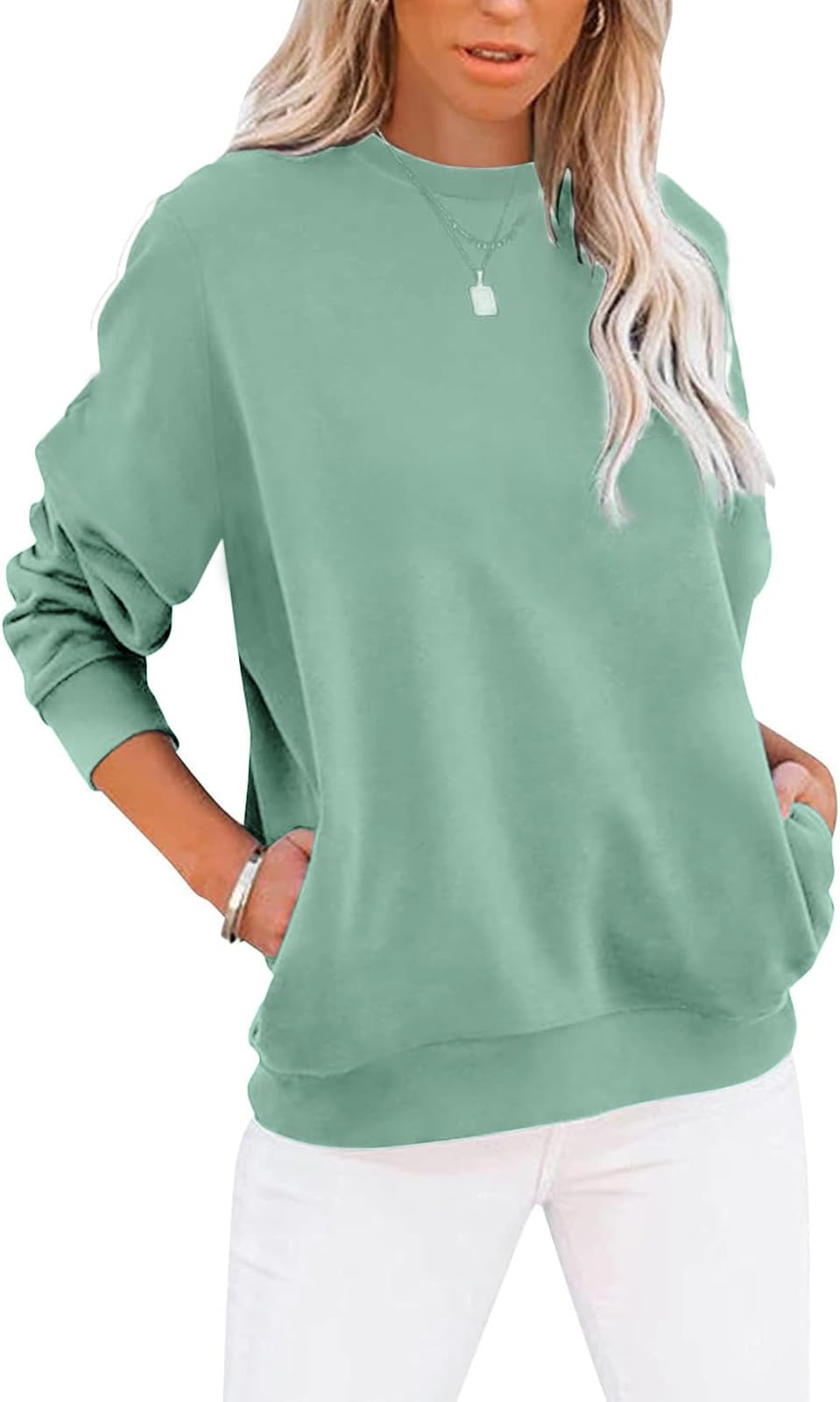 BUHIM Women’s Colorblock Sweatshirt – Casual Crewneck Long Sleeve Pullover
