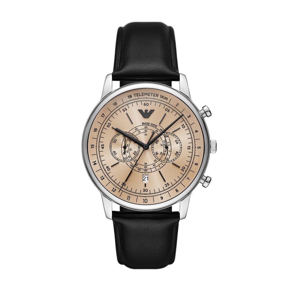 Emporio Armani Uhr für Männer, 2 Unterzifferblätter Chronographenwerk und 43mm Gehäusegröße mit Edelstahl-, Leder- oder Silikonarmband