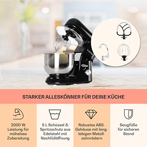 Klarstein Küchenmaschine, Knetmaschine mit 5L Schüssel, 1800W Profi Küchenmaschine mit Knethaken und Schneebesen, Universal Küchenmaschine mit 6 Stufen, Teigmaschine zum Rühren, Kneten und Aufschlagen
