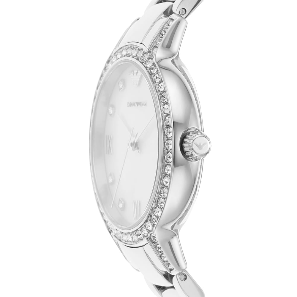 Emporio Armani Damenuhr, Dreizeiger Quarzwerk und 32mm Gehäusegröße mit Edelstahl-, Leder- oder Silikonarmband
