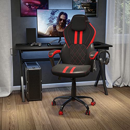 Flash Furniture X30 Gaming-Stuhl, ergonomischer Bürostuhl für PC- und Gaming-Setups, verstellbarer Rennsport-Stuhl mit vollständig verstellbarer Rückenunterstützung, schwarz mit weißer Verzierung