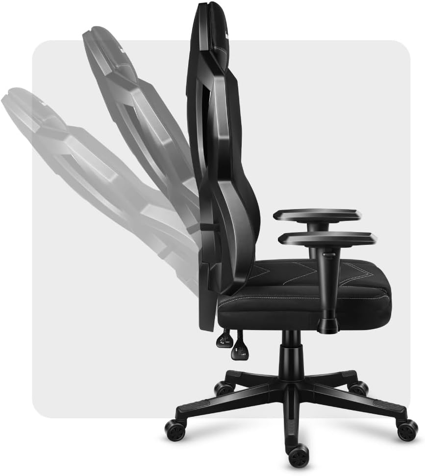 huzaro Combat 6.2 Black RGB | LED Beleuchtung Gaming Stuhl PC Bürostuhl Schreibtischstuhl | bis 140 kg belastbar | Verstellbare Rückenlehne Armlehnen Sitzhöhe | Zocker Gamer | Stoff | Schwarz