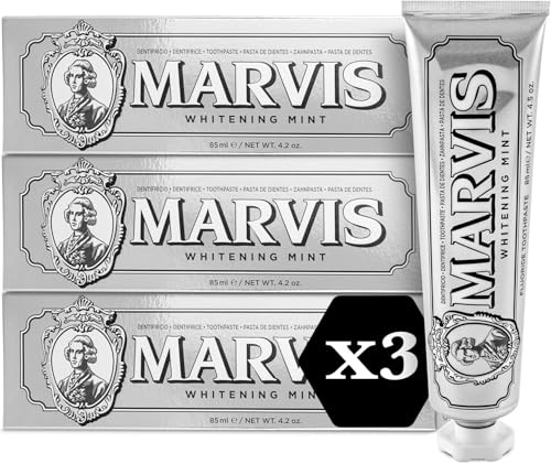 Marvis Whitening Mint Zahnpasta, 85 ml, Whitening Zahnpasta fördert eine natürliche Zahnaufhellung, Zahncreme entfernt Plaque & verleiht langanhaltende Frische