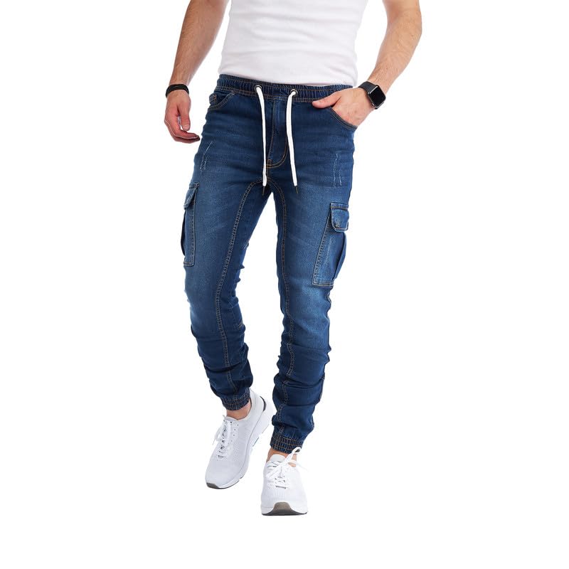 Men’s Cargo Jeans – Regular Slim Fit Denim Joggers