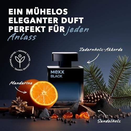 MEXX BLACK Man Eau de Parfume, verführerisch-intensiver Duft mit aquatisch-holzigen Noten für sinnliche Männer, 50ml
