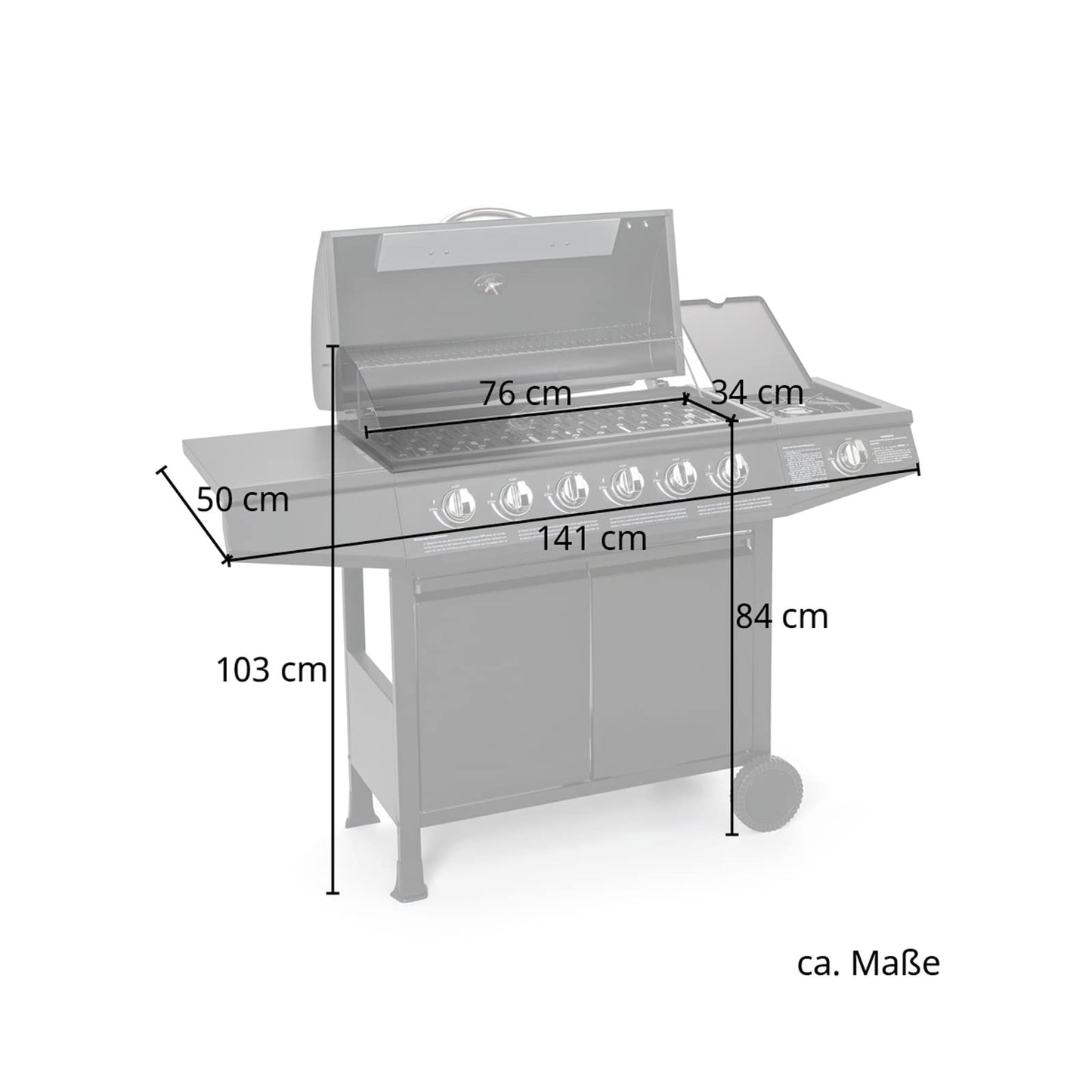 TAINO BASIC BBQ Gas Grill Grill Cart Stainless Steel Burner + Side Cooker Grill (BASIC 6+1 Gas Grill)