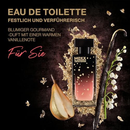 Mexx Black & Gold Limited Edition Woman Eau de Toilette, sinnlich-blumiger Damenduft, 15ml