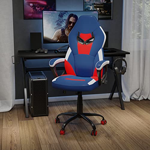 Flash Furniture X30 Gaming-Stuhl, ergonomischer Bürostuhl für PC- und Gaming-Setups, verstellbarer Rennsport-Stuhl mit vollständig verstellbarer Rückenunterstützung, schwarz mit weißer Verzierung