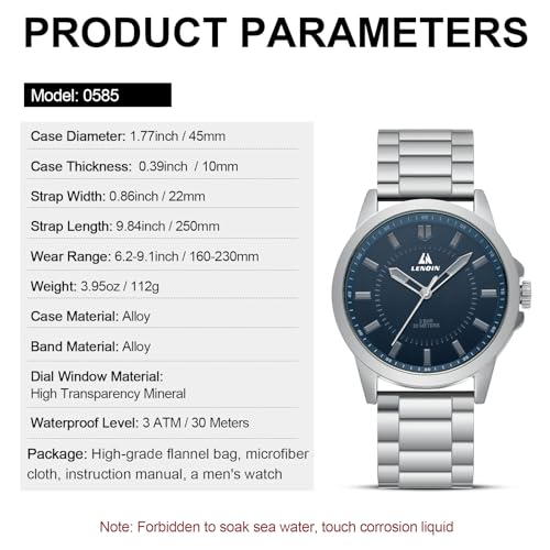 LN LENQIN Herren Uhr Edelstahl Uhren Herren Analog Quarz Uhr 30M Wasserdicht Armbanduhr Herren Mode Casual Designer Uhr für Männer
