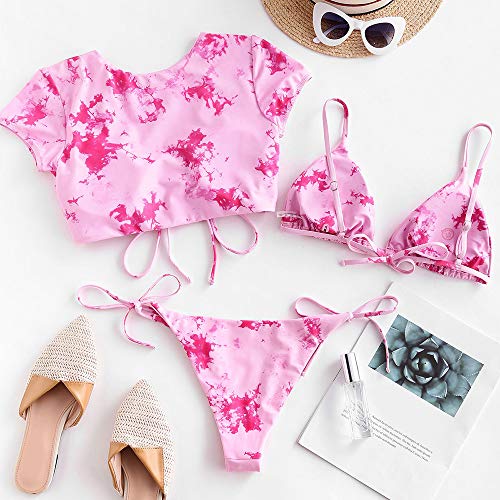 ZAFUL Padded Bikini Set Tie-Dye Triangle Top Low Waist Swim Shorts