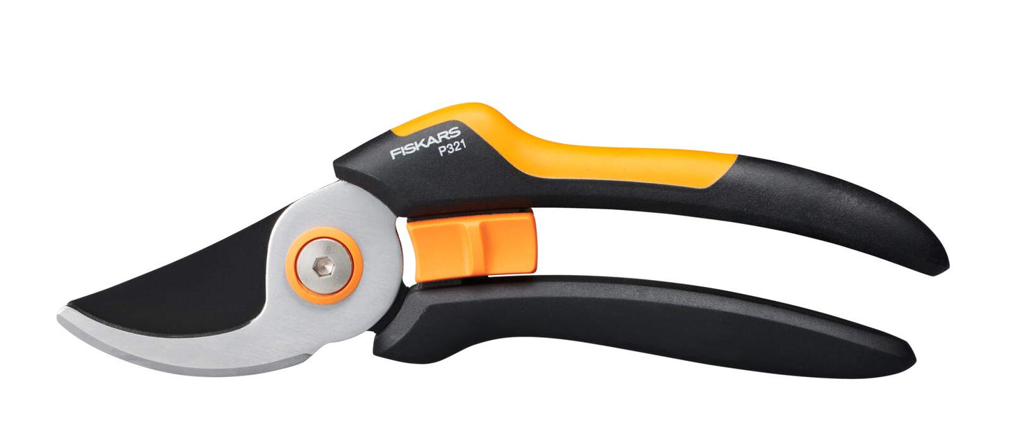 Fiskars Bypass-Gartenschere für frische Äste und Zweige, Antihaftbeschichtet, Hochwertige Stahl-Klingen, Länge: 20 cm, Schwarz/Orange, SingleStep
