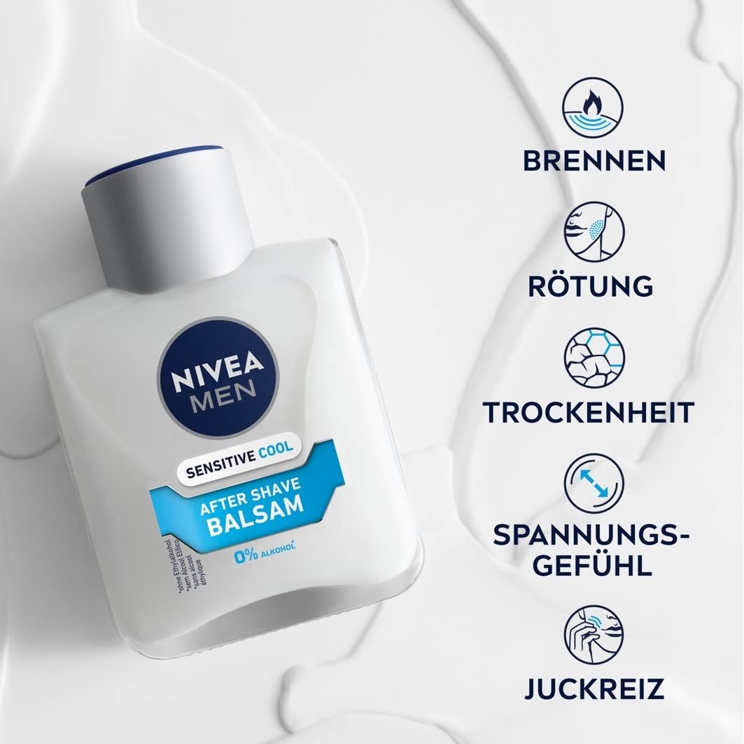 NIVEA MEN Sensitive Cool After Shave Balsam (100 ml), beruhigendes After Shave, Hautpflege nach der Rasur mit Kamille und Vitamin E