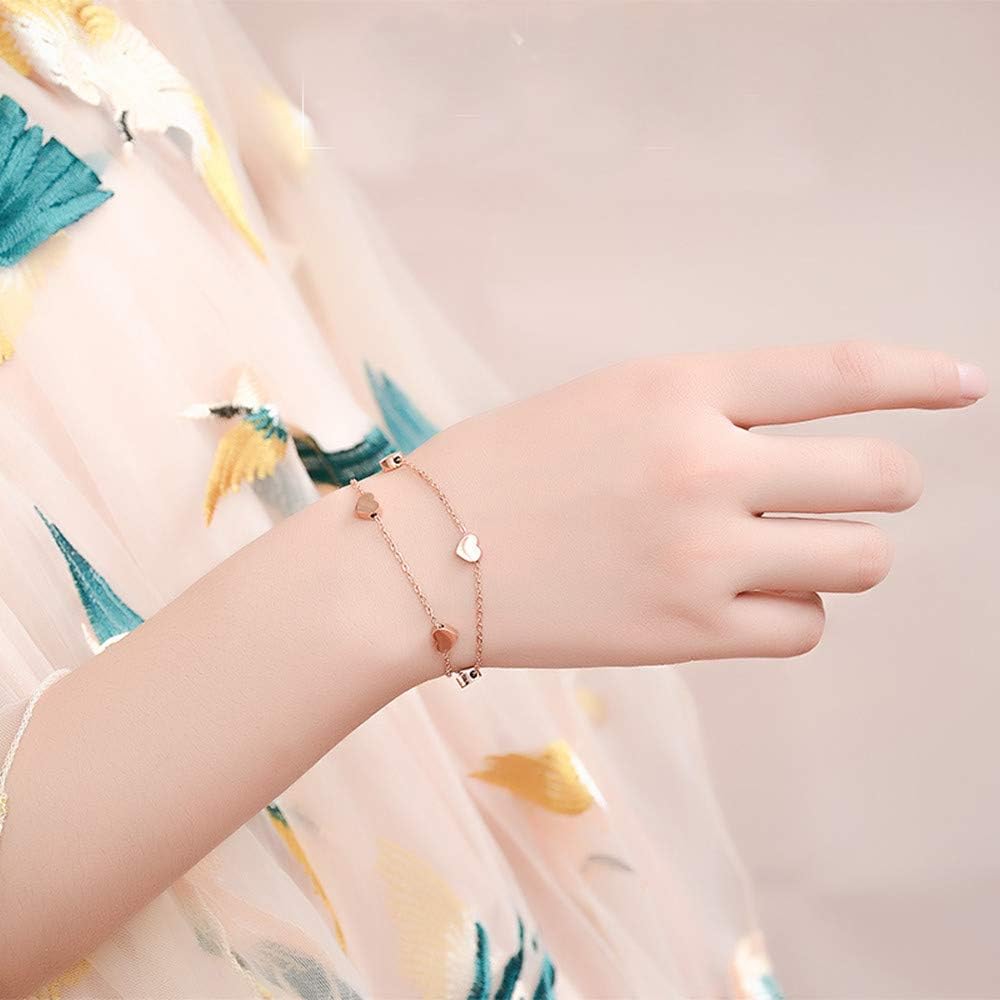 Rose Gold Heart Charm Bracelet for Women – Double Layered