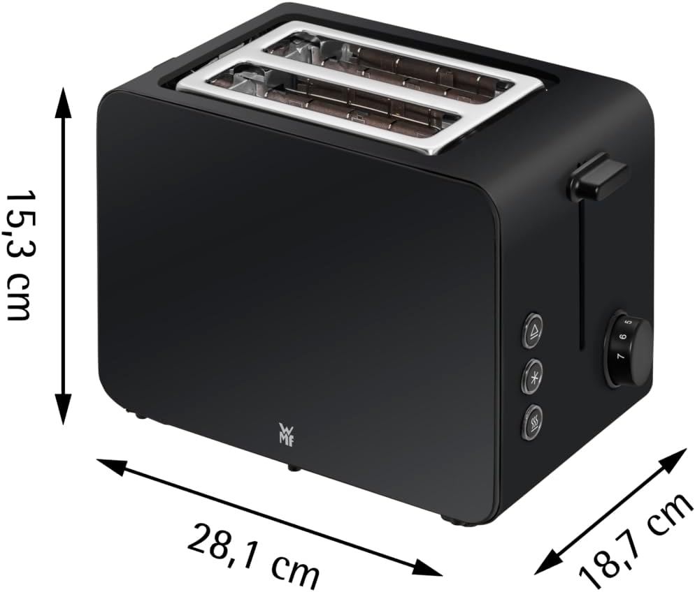 WMF Stelio Toaster 2 Scheiben Edelstahl, Doppelschlitz Toaster mit Brötchenaufsatz, Bagel-Funktion, 7 Bräunungsstufen, 900 W, Toaster edelstahl matt schwarz