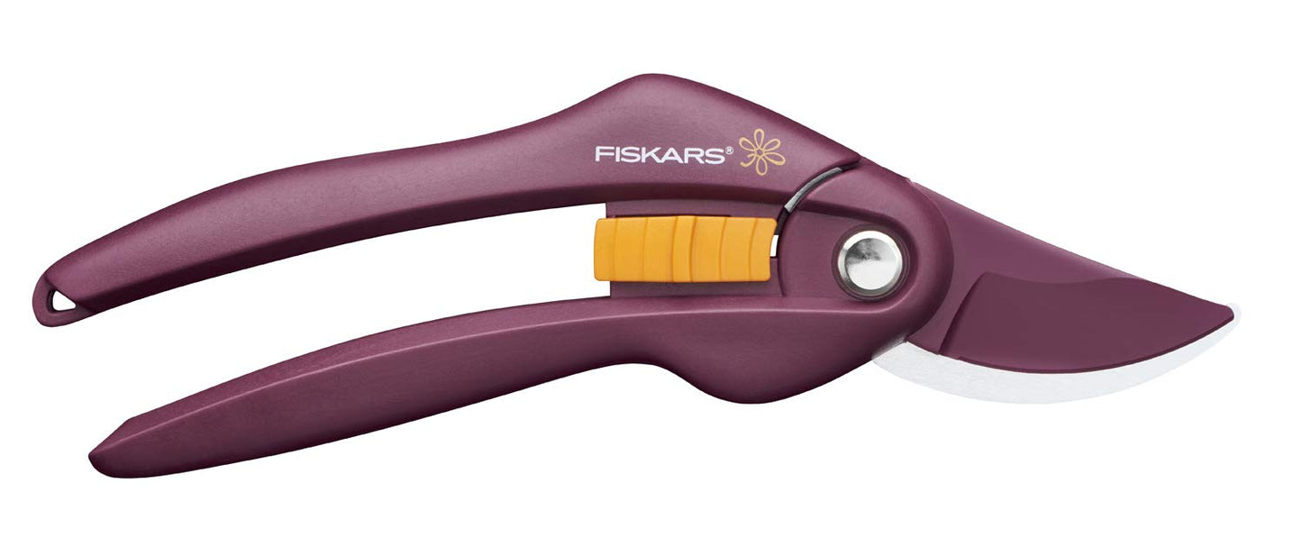Fiskars Bypass-Gartenschere für frische Äste und Zweige, Antihaftbeschichtet, Hochwertige Stahl-Klingen, Länge: 20 cm, Schwarz/Orange, SingleStep
