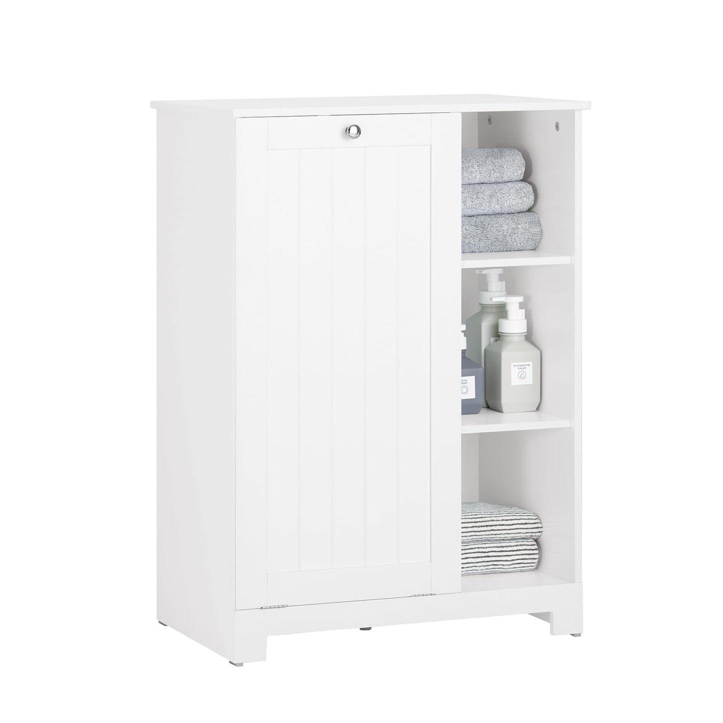 SoBuy Badezimmerschrank mit Wäschekorb Schmaler Badschrank Hoch Badregal Stehend mit 6 Ablagen und 2 Schubladen Wäscheschrank Schmal für Badezimmer Nische Weiß 60x37x171 cm BZR104-W