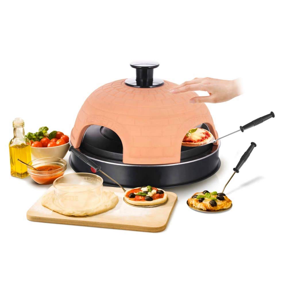 Emerio Pizzaofen, PIZZARETTE das Original, 1 handgemachte Terracotta Tonhaube, patentiertes Design, für Mini-Pizza, echter Familien-Spaß für 6 Personen, Terracotta Orange / Schwarz, PO-115984