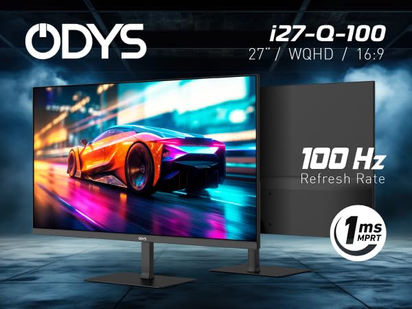 ODYS i27 Monitor - 27-Zoll-Bildschirm im rahmenlosen Design, Full HD, 100 Hz, mit HDR, IPS Panel, FreeSync, HDMI, USB-C, 3,5mm Audio