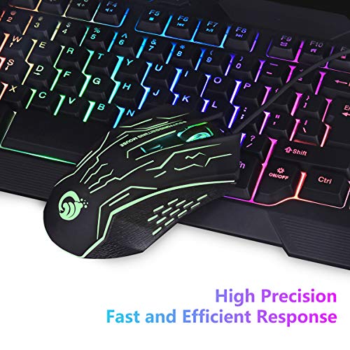 BAKTH Gaming Keyboard and Mouse Set, LED Backlight QWERTZ DE Layout, Rainbow Colors Illuminated USB Waterproof Keyboard and Mouse with 3600 DPI for Pro PC Gamer