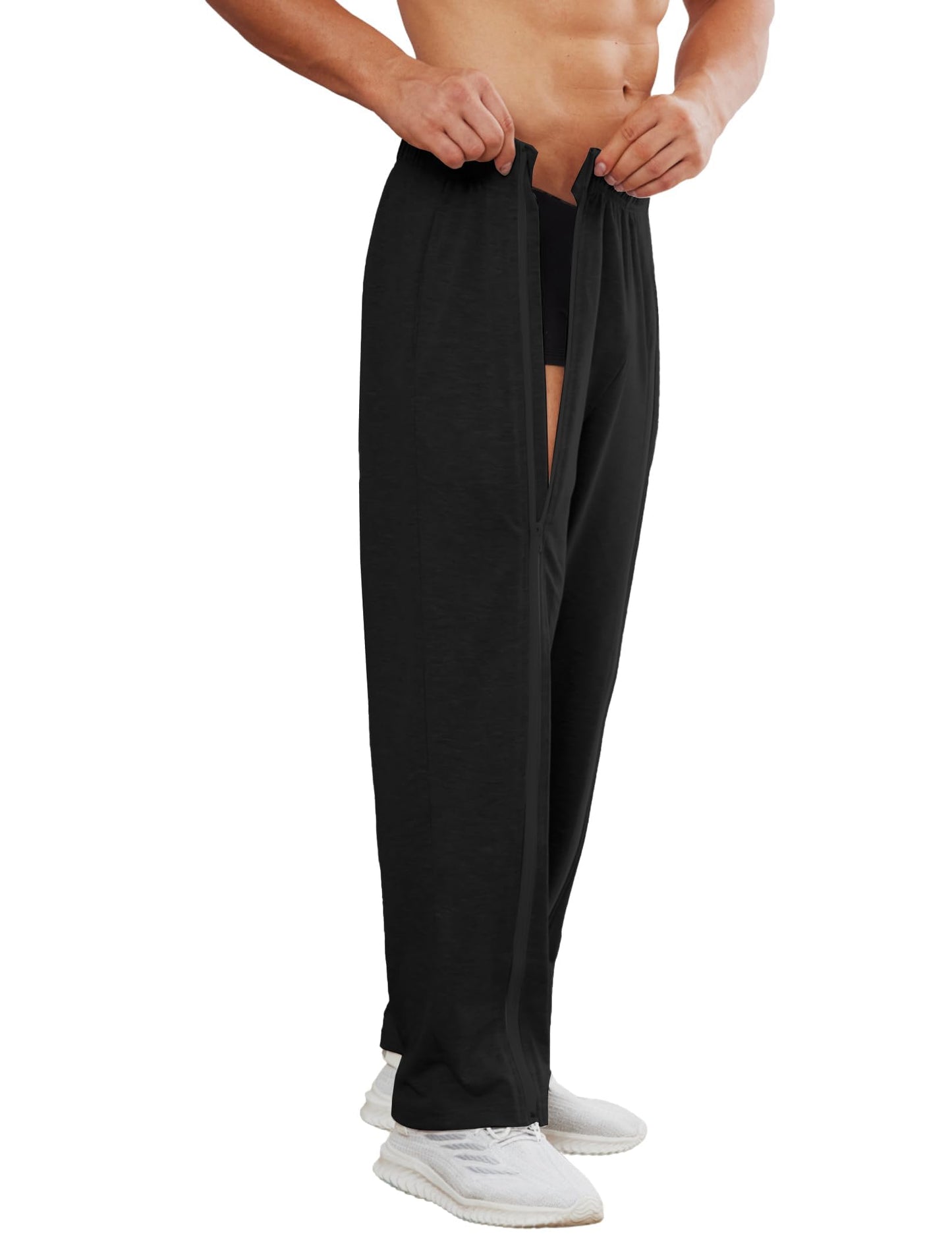 PINSPARK Men's Rehab Joggers with Full-Length Zipper