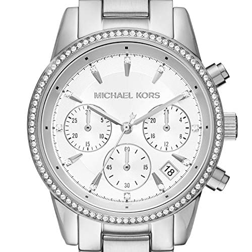 Michael Kors ladies' watch Ritz, 37 mm case size, quartz chronograph movement, stainless steel bracelet