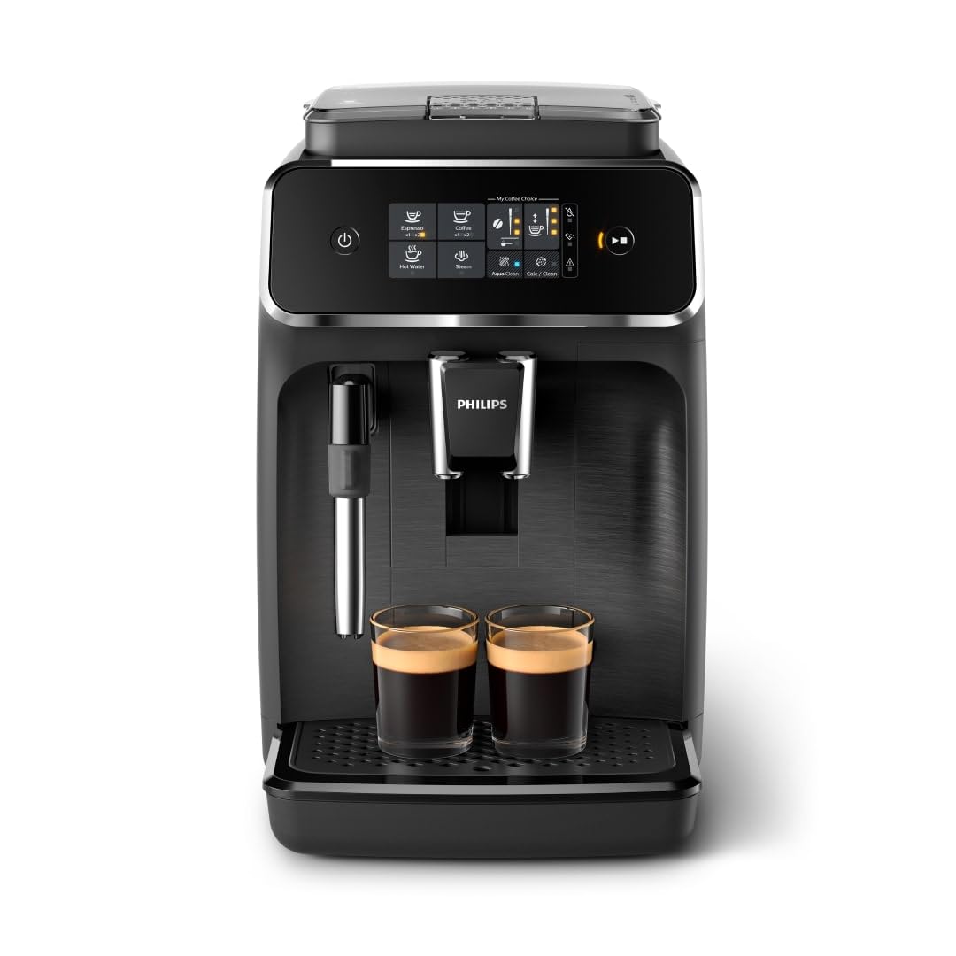 Philips Serie 2200 Kaffeevollautomat – 2 Kaffeesorten, Klassischer Milchaufschäumer, Intuitives Touchdisplay, 100% Keramikmahlwerk, mattes Schwarz