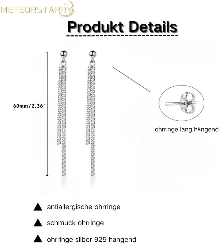 Meteorstarry 925 Sterling Silver Dangle Chain Earrings for Women