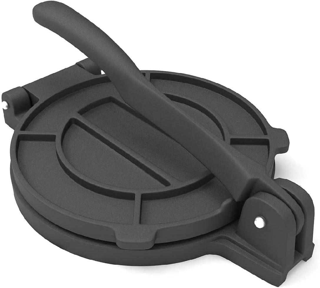 Tortilla Presse - Gusseisen Tortilla Press 25cm, Roti Maker, Pre-Seasoned Tortilla Maker, Heavy- Duty Taco Presse, Justierbare Tortilla Presse für hausgemachte Tortillas, Schwarz