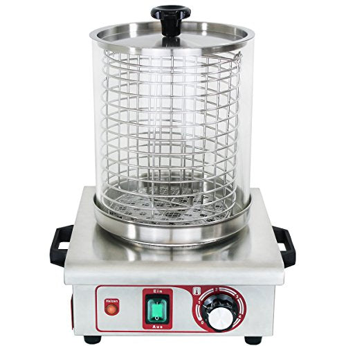 Beeketal 'BHG06b' professional gastro hot dog maker with 2 heating skewers and 140 mm basket diameter, stainless steel hot dog machine for heating sausages and warming up hot dog buns, stainless steel version