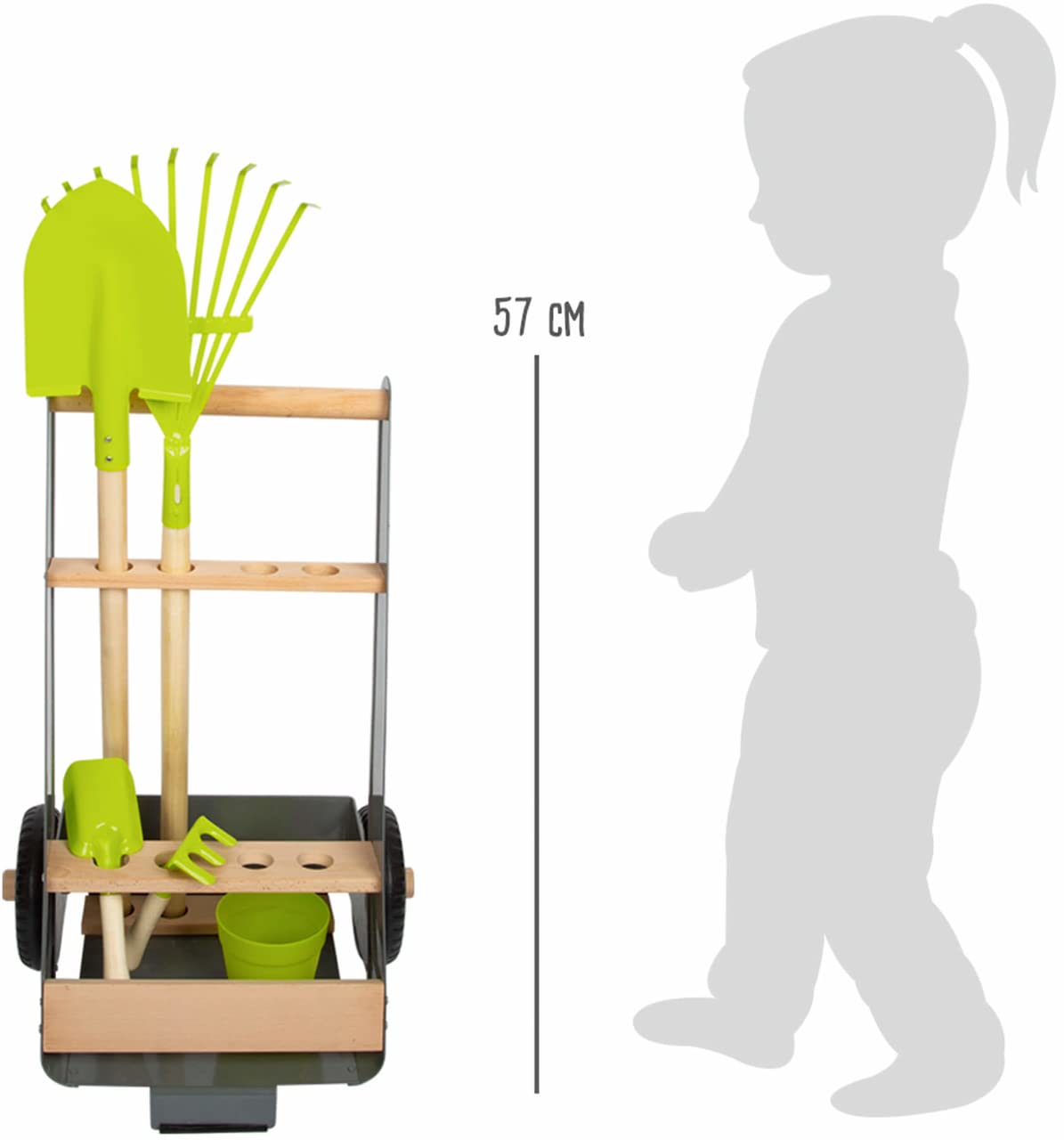 small foot Großes Gartenset aus Holz und Metall, mit Schubkarre, Spaten, Harke uvm., ab 3 Jahren, 12014